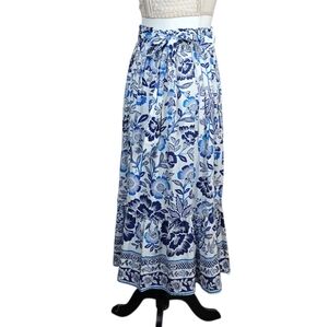 Rachel Zoe Blue and White Floral Linen maxi Skirt